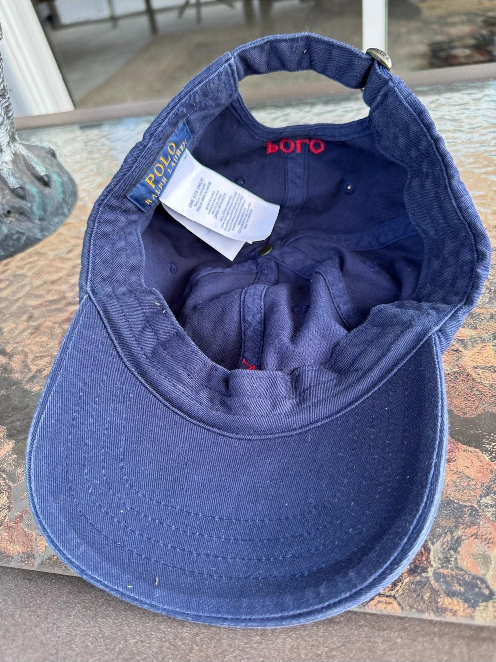 Polo Ralph Lauren Hat Strap Back One Size Navy Blue Red Embroidered Pony Logo - Picture 4 of 8